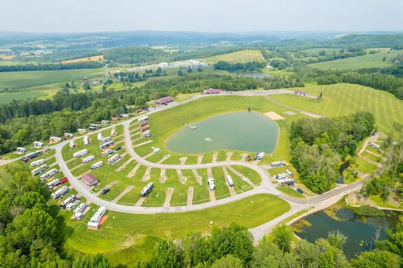 Aerial view of Scenic View Campground - lakefront property in New York